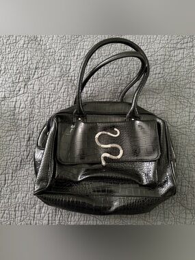 Paula Abdul Black purse with Silver Snake Accent and croc like texture